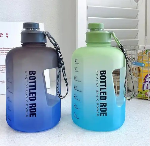 BOTTLED JOY Large Gallon/2.2L Gallon Water Bottle Motivational with Time Marker & Straw, Leakproof Water Jug