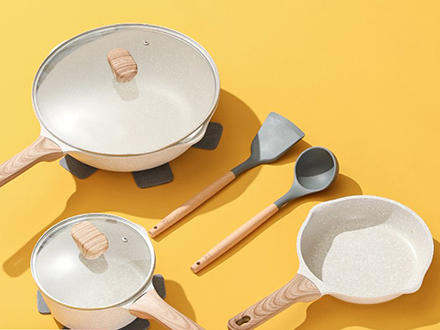 Household medical stone non-stick pot set gift pot wok frying pan milk pot induction cooker universal three-piece set