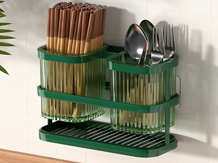 Wall hanging countertop chopsticks cage strong bearing double grid large capacity non-punching chopsticks spoon tool integrated stand