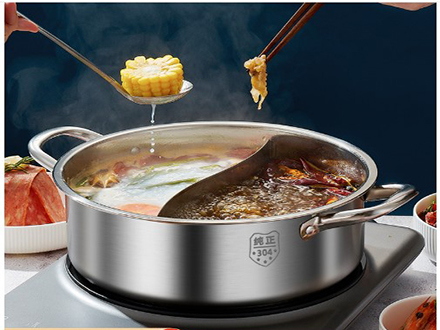Two-duck pot hot pot household 304 stainless steel induction cooker special thickened small hot pot pot shabu