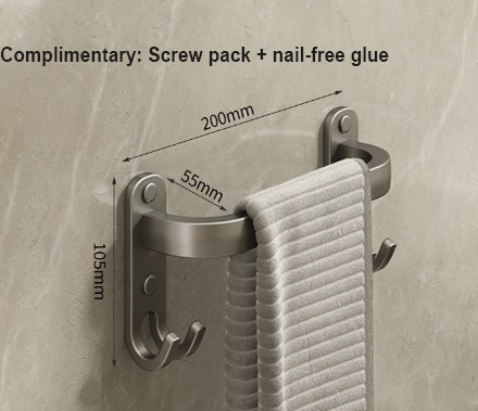 Gun ash towel rack Perforation-free bathroom wall mounted bathroom towel hanging rod rack Bathroom storage rack