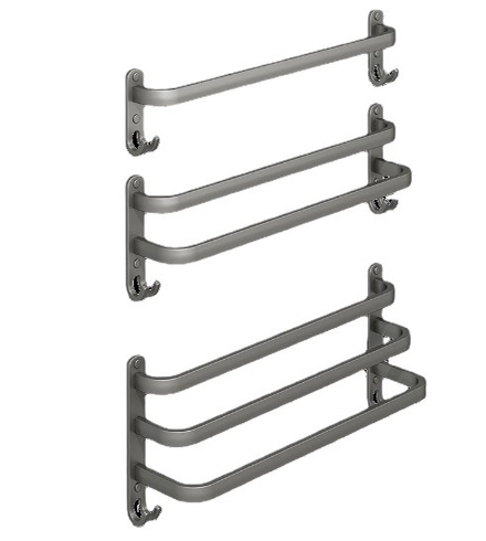 Gun ash towel rack Perforation-free bathroom wall mounted bathroom towel hanging rod rack Bathroom storage rack