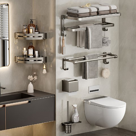 Gun ash space aluminum towel rack Perforation-free bathroom Bathroom shelf Wall-mounted toilet toilet bath towel rack