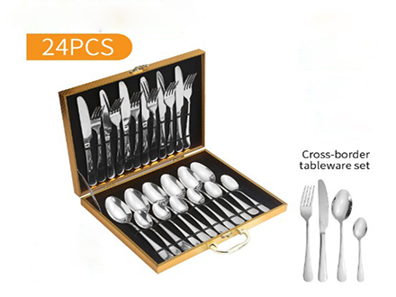 Stainless steel tableware 24 sets of western steak knife, fork and spoon four main gold box gift