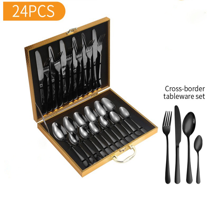 Stainless steel tableware 24 sets of western steak knife, fork and spoon four main gold box gift