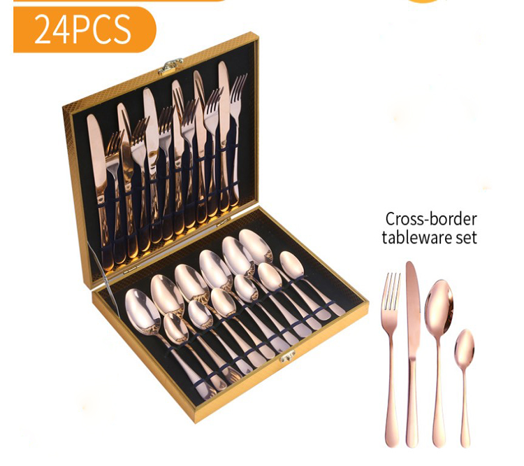 Stainless steel tableware 24 sets of western steak knife, fork and spoon four main gold box gift
