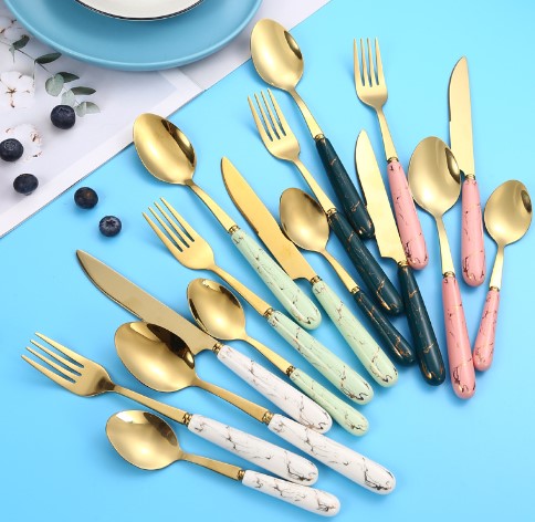 Stainless steel tableware 24 sets of western steak knife, fork and spoon four main gold box gift