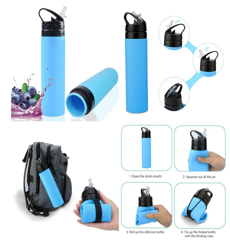 Top Quality Advertising Printed Collapsible Water Bottle Silicone Foldable Water Bottle