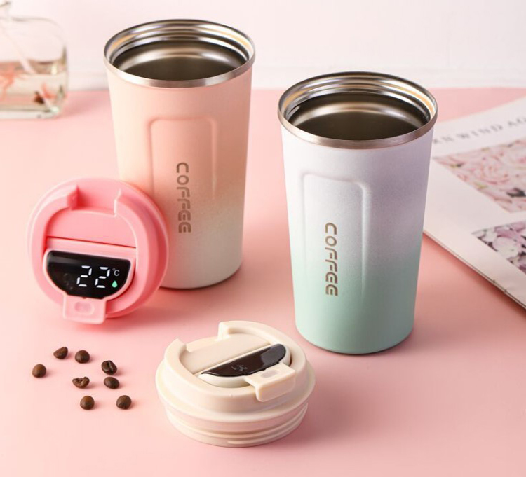 Fashion Gradient Coffee mug Stainless Steel mug with Led Temperature Digital Smart Thermos Cup Metal Mug Intelligent Display