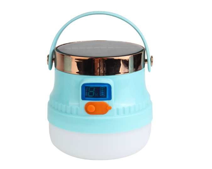 factory wholesale two levels of light source type-c solar charging with LCD display hangable camping lantern