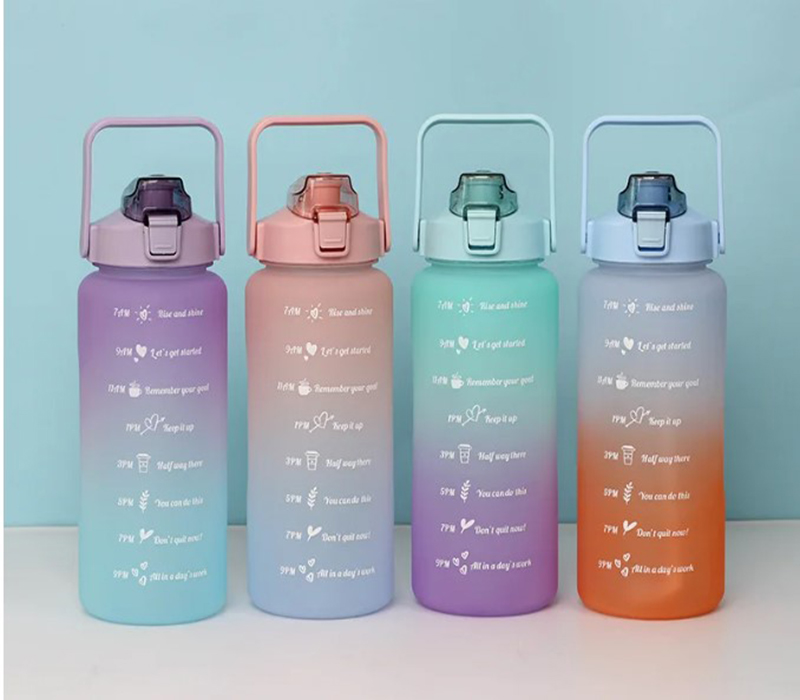 3pcs set 2000ml 900ml 280ml gradient Plastic water bottle portable frosted 2L plastic water bottles wholesale